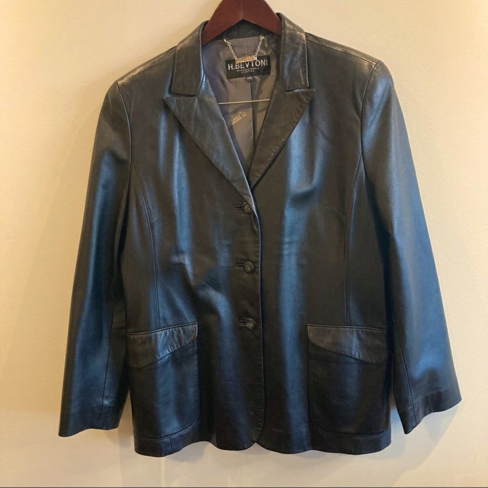 H BEVTONI Sz XXL Lamb Nappa  Classic Fully Lined Buttons Jacket w/ Pockets